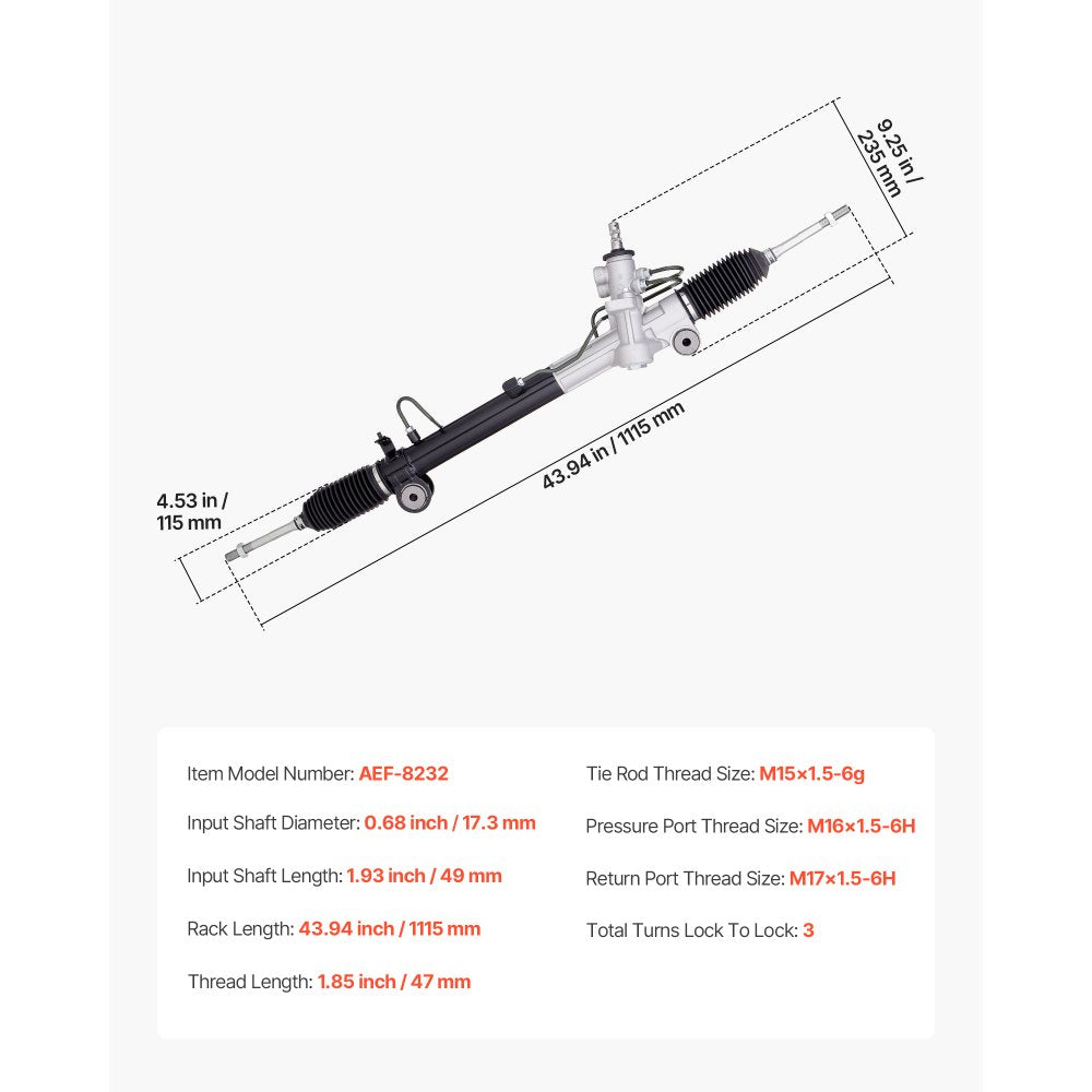 VEVOR Hydraulic Power Steering Rack and Pinion, Steering Rack and Pinion Assembly with Dust Boot, Compatible with 2004-2006 Lexus RX330, 2007-2009 Lexus RX350, 2001-2007 Toyota Highlander