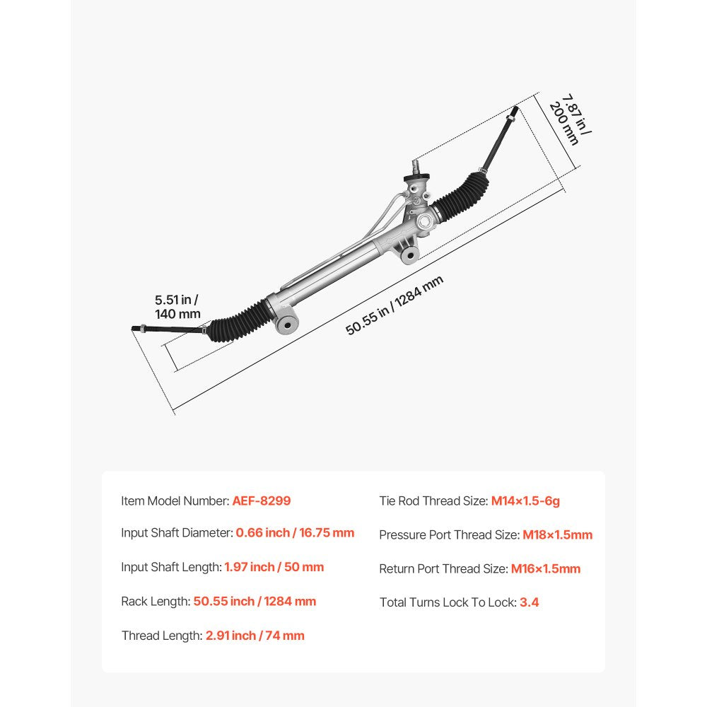 VEVOR Hydraulic Power Steering Rack and Pinion, with Dust Boot, Compatible with Chevrolet, Silverado 1500 1999-2003, Silverado 1500 2004-2005 Without Spring Special (B2E) or High Output Package (B4V)