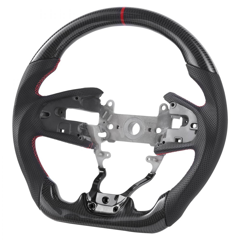 VEVOR Steering Wheel for 2016-2021 Honda Civic, Carbon Fiber Steering Wheel D-Shaped Flat-Bottom, Leather Grip with Non-Slip Texture & Precise Stitching, Accessories Replacement for Honda Civic, Black