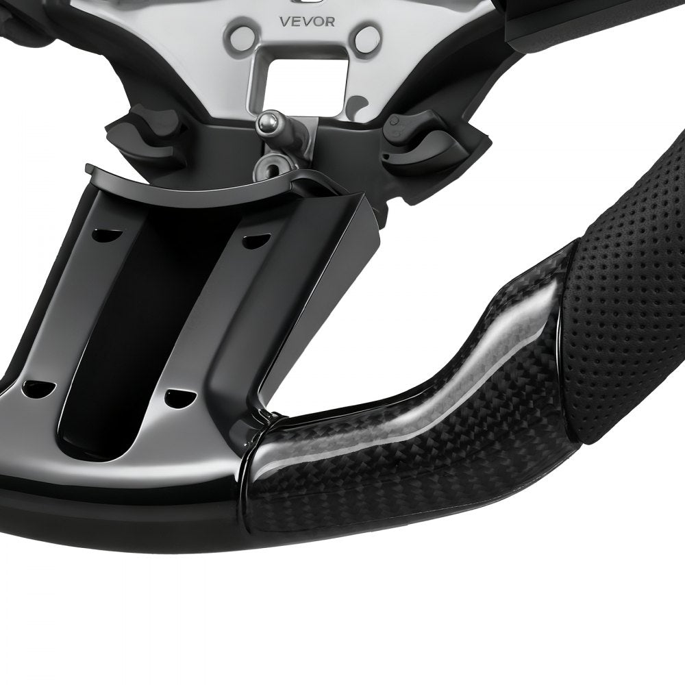 VEVOR Steering Wheel for 2010-2014 Ford Mustang, Carbon Fiber Steering Wheel D-Shaped Flat-Bottom, Leather Grip with Non-Slip Texture & Precise Stitching, Accessories Replacement for Mustang, Black