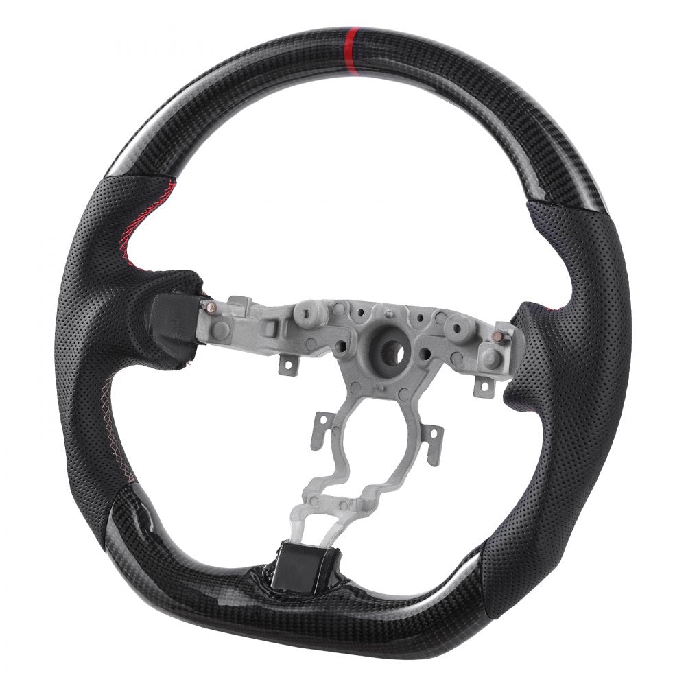 VEVOR Steering Wheel for 2008-2020 Nissan 370Z, Carbon Fiber Steering Wheel D-Shaped Flat-Bottom, Leather Grip with Non-Slip Texture & Precise Stitching, Accessories Replacement for Nissan 370Z, Black