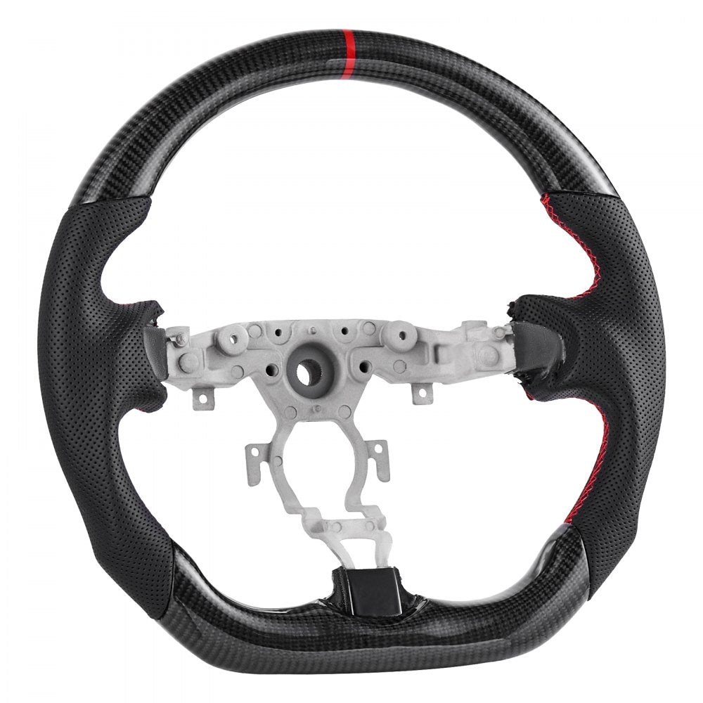VEVOR Steering Wheel for 2008-2020 Nissan 370Z, Carbon Fiber Steering Wheel D-Shaped Flat-Bottom, Leather Grip with Non-Slip Texture & Precise Stitching, Accessories Replacement for Nissan 370Z, Black