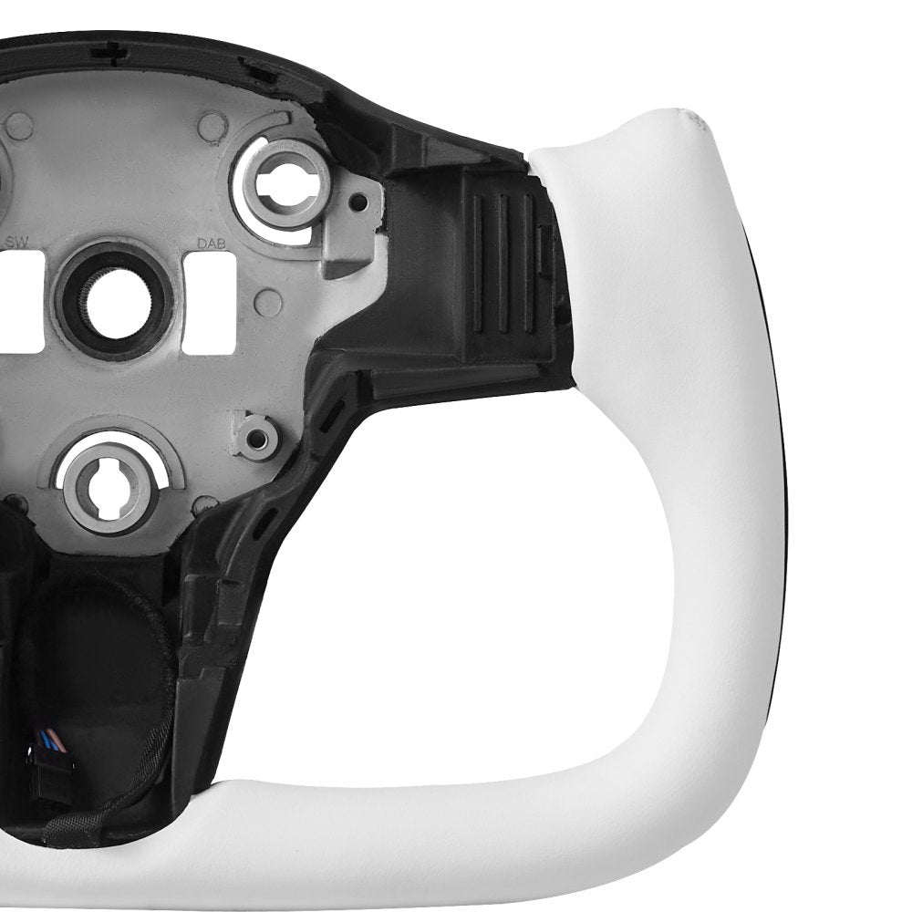 VEVOR Steering Wheel for 2016-2023 Tesla Model 3, Carbon Fiber Steering Wheel D-Shaped Flat-Bottom with Heating Function, Leather Grip with Non-Slip Texture, Accessories Replacement for Model 3, White