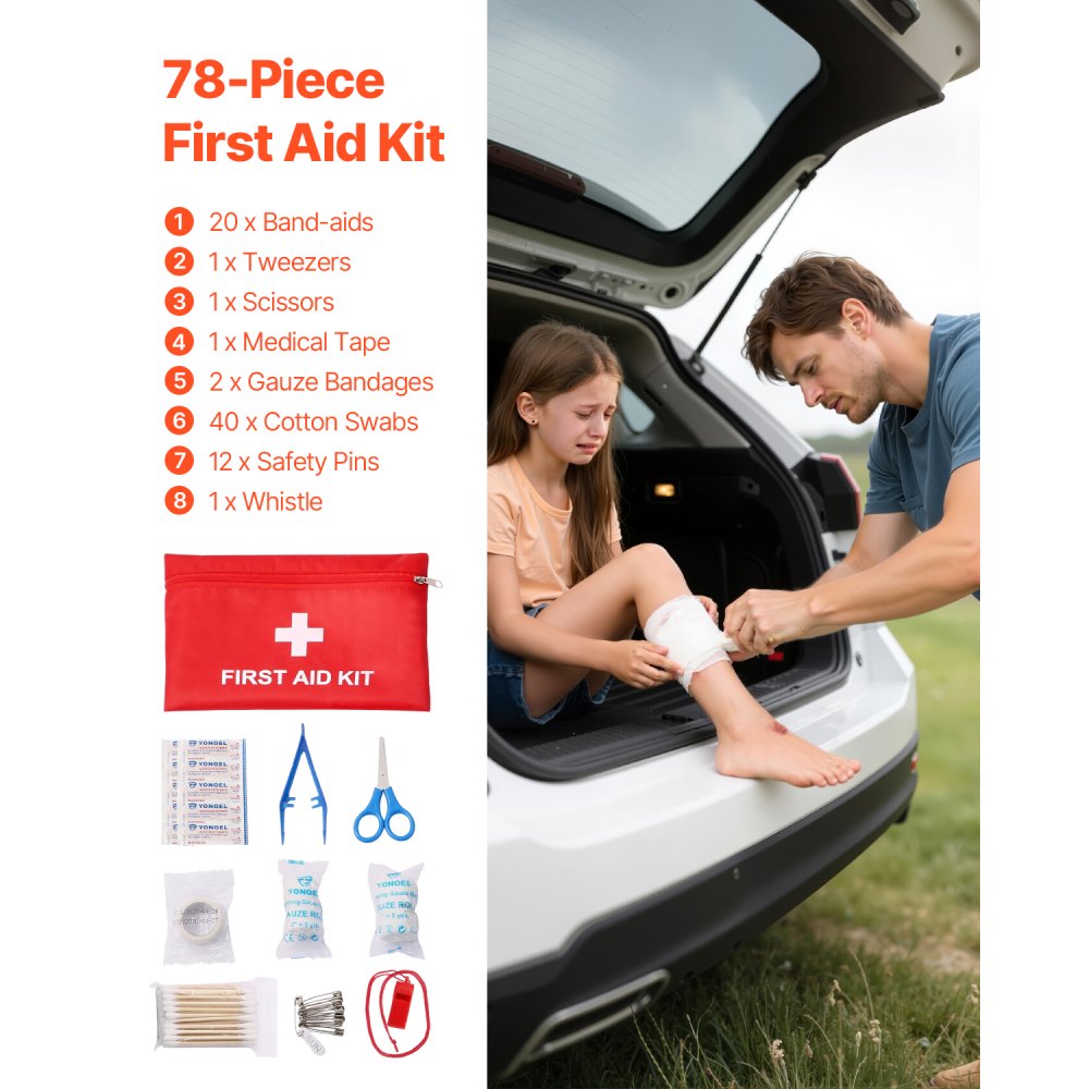 VEVOR Car Emergency Kit, 2-in-1 First Aid Kit with Jumper Cables, Essential Roadside Emergency Car Kits for Vehicle, Travel and Home, 31-Piece Auto Road Side Assistance Tools with Medical Aid Kits