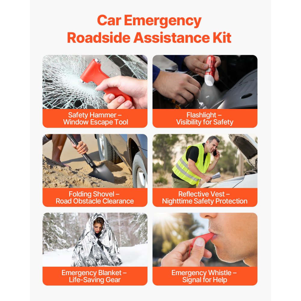 VEVOR Car Emergency Kit, 2-in-1 First Aid Kit with Jumper Cables, Essential Roadside Emergency Car Kits for Vehicle, Travel and Home, 31-Piece Auto Road Side Assistance Tools with Medical Aid Kits