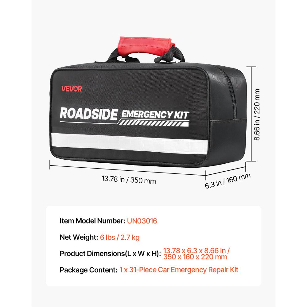 VEVOR Car Emergency Kit, 2-in-1 First Aid Kit with Jumper Cables, Essential Roadside Emergency Car Kits for Vehicle, Travel and Home, 31-Piece Auto Road Side Assistance Tools with Medical Aid Kits