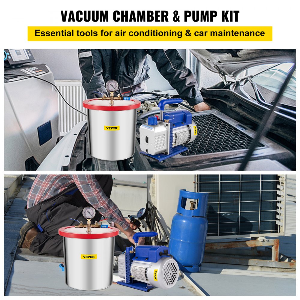 VEVOR 3 Gallon Vacuum Chamber Kit Stainless Steel Degassing Chamber 12L Vacuum Degassing Chamber Kit with 3.6 CFM 1 Stage Vacuum Pump HVAC