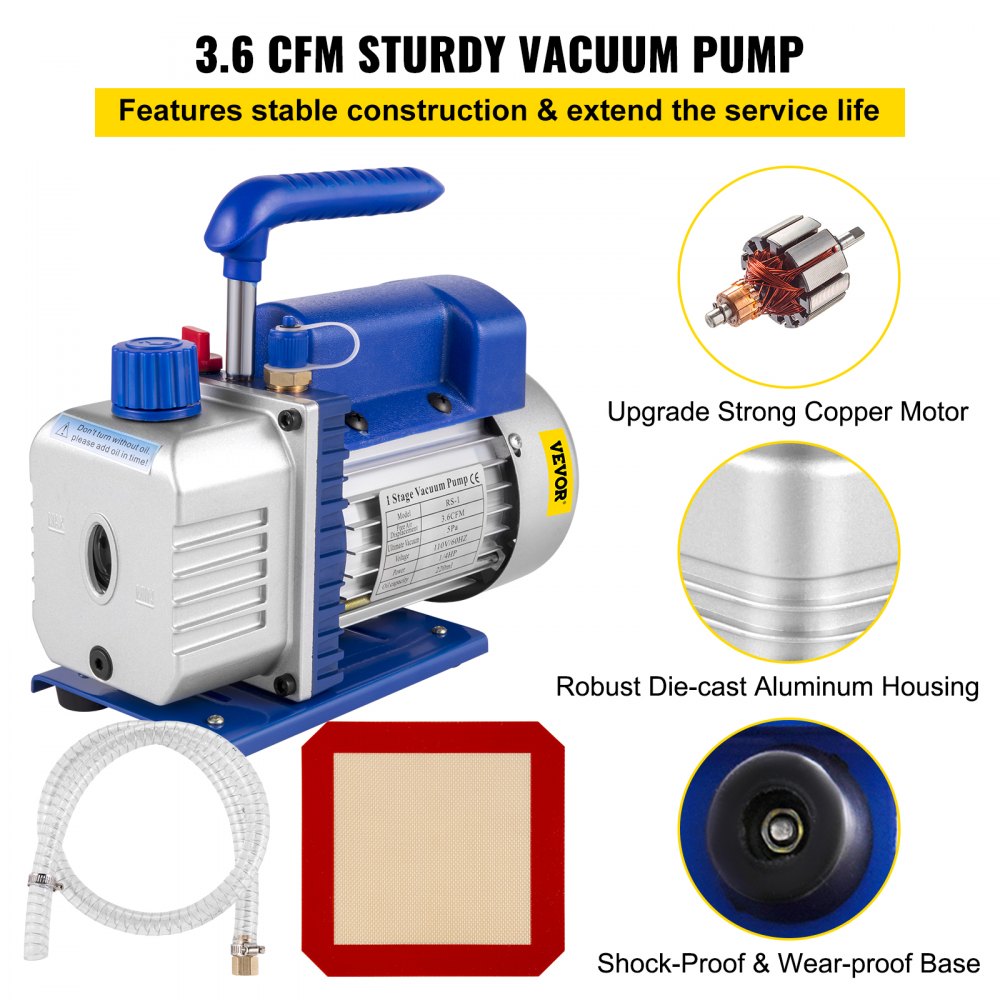 VEVOR 3 Gallon Vacuum Chamber Kit Stainless Steel Degassing Chamber 12L Vacuum Degassing Chamber Kit with 3.6 CFM 1 Stage Vacuum Pump HVAC