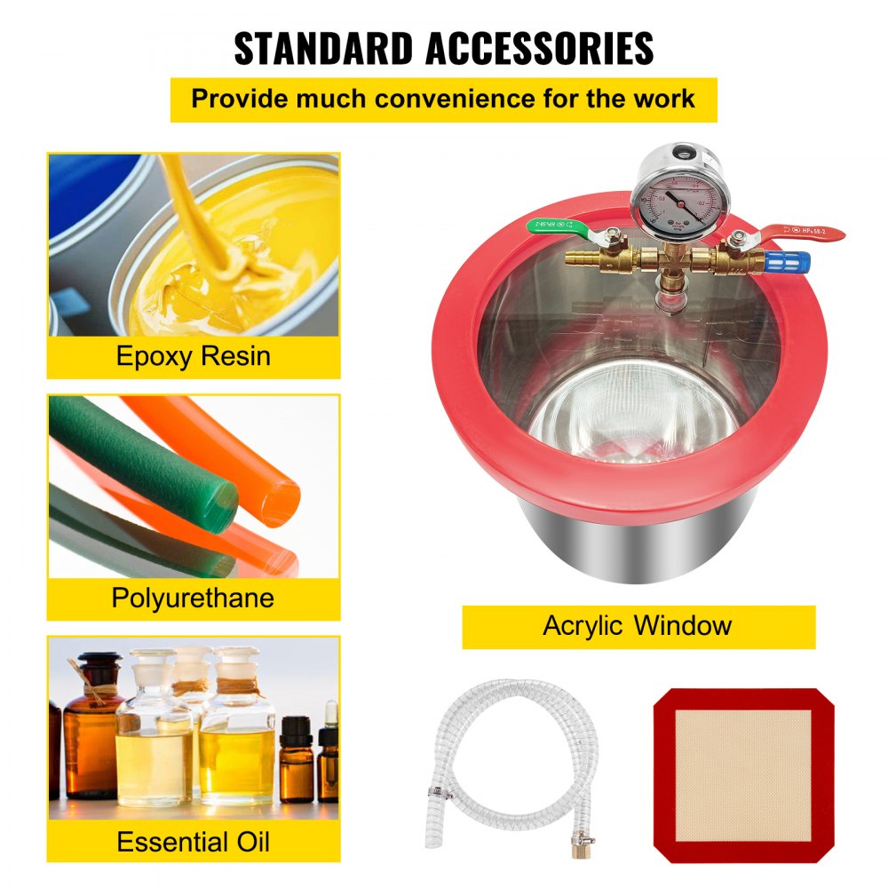 VEVOR 3 Gallon Vacuum Chamber Kit Stainless Steel Degassing Chamber 12L Vacuum Degassing Chamber Kit with 3.6 CFM 1 Stage Vacuum Pump HVAC