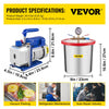 VEVOR 3 Gallon Vacuum Chamber Kit Stainless Steel Degassing Chamber 12L Vacuum Degassing Chamber Kit with 3.6 CFM 1 Stage Vacuum Pump HVAC