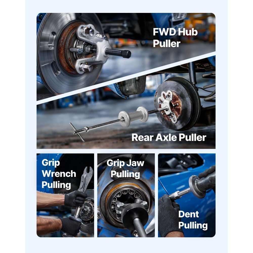 VEVOR 9-Way Slide Hammer Puller Set, 15PCS Front Wheel Hub Bearing Remover & Rear Wheel Axle Hub Dent Shaft Puller Tool Kit, Axle Bearing Puller Tool Kit and Slide Hammer Remover Set with Carry Box