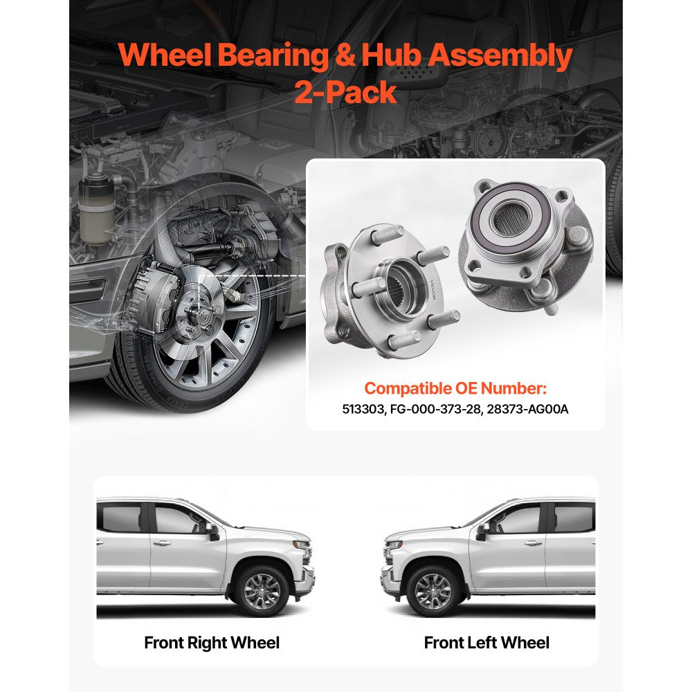 VEVOR 2PCS Front Wheel Bearing & Hub Assembly Fit for 2014 Subaru Forester 2.5i Convenience Limited Premium Sport Utility Impreza WRX Hatchback 4-Door 2.5L OEM 513303, Wheel Bearing Hub Assembly Set