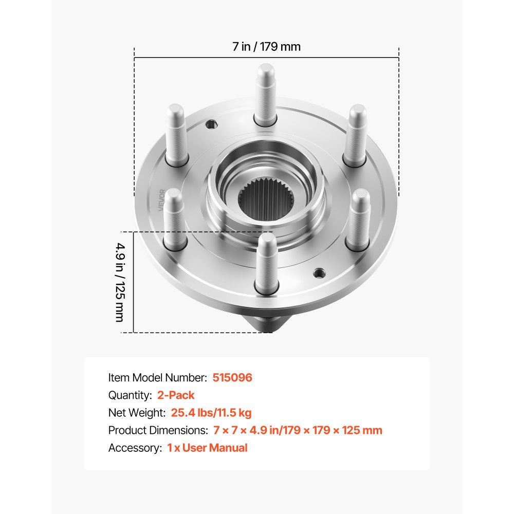 VEVOR 2PCS Front Wheel Bearing & Hub Assembly Fit for Chevy Silverado 1500 4WD 2013 Express 1500 GMC Savana 1500 Base Standard Cargo Van OEM 515036, Wheel Bearing Hub Assembly Set with ABS Sensor