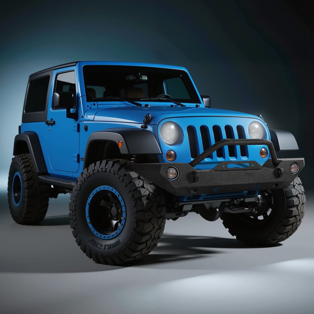 VEVOR Front Bumper Compatible with 2007-2018 Wrangler JK/JKU - with Winch Plate, D-Ring Mounts & Fog Light Housing, Heavy-Duty Steel Front Bumper with E-Coating