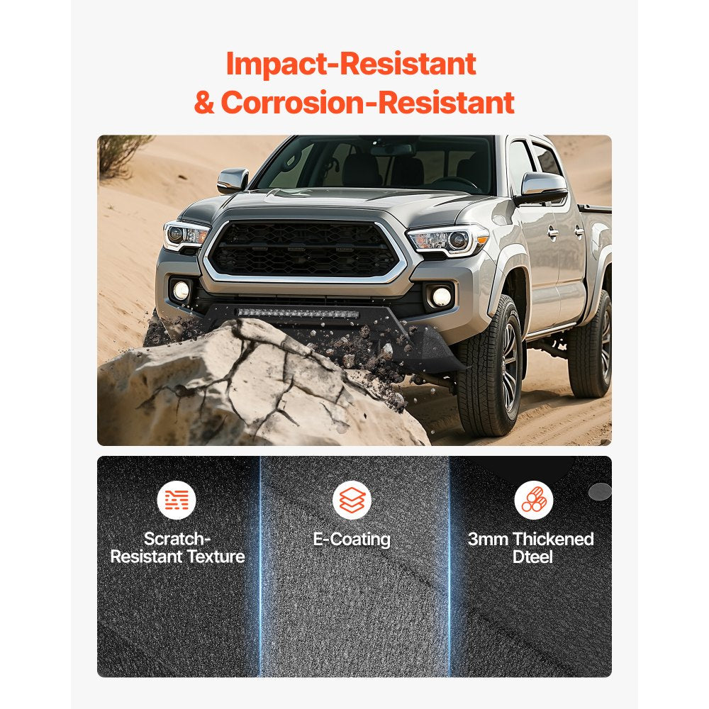 VEVOR Front Bumper Compatible with 2016-2023 Toyota Tacoma (Excluding Tacoma TRD/Tacoma TRD Sport), Pickup Truck Bumper with LED Light Bar, Winch Plate & D-Rings Mounts, Heavy-Duty Steel Front Bumper with E-Coating