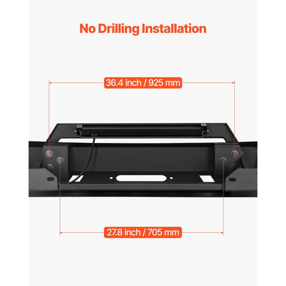 VEVOR Front Bumper Compatible with 2016-2023 Toyota Tacoma (Excluding Tacoma TRD/Tacoma TRD Sport), Pickup Truck Bumper with LED Light Bar, Winch Plate & D-Rings Mounts, Heavy-Duty Steel Front Bumper with E-Coating