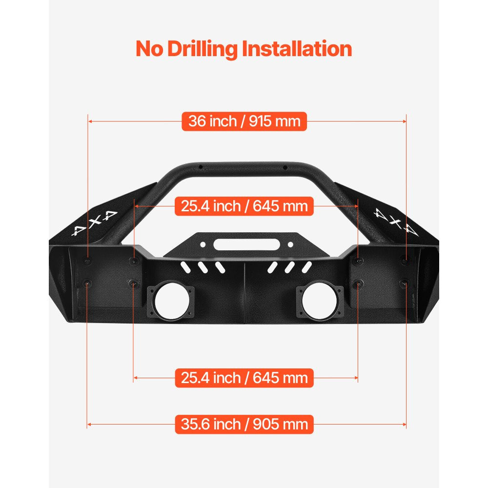 VEVOR Front Bumper Compatible with 2018-2024 Jeep Wrangler JL JLU & Gladiator JT, Heavy-Duty Steel Front Bumper with Winch Plate, D-Ring Mounts & Fog Light Housing