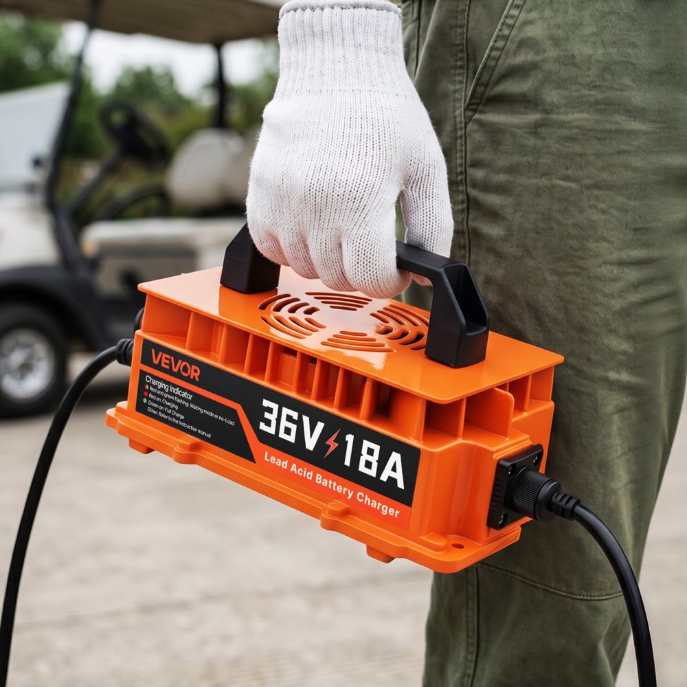 VEVOR Golf Cart Battery Charger 36V 18A EZGO Smart Charger D Style Plug, Only for Lead Acid Battery, Aluminum Alloy Shell, Trickle Charging, LED Indicator Light, with Cooling Fan, IP67 Waterproof