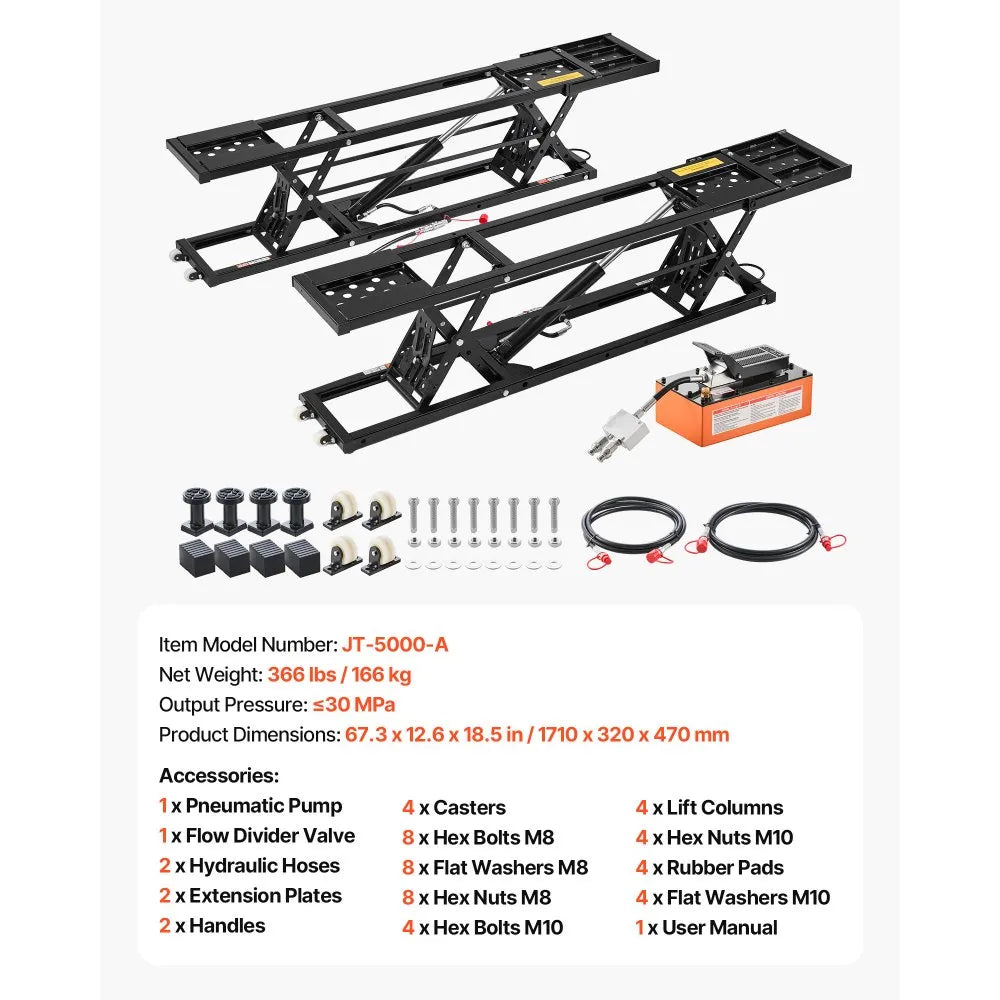 VEVOR Portable Car Lift, 5000 lbs Capacity, Heavy Duty Quick Lift with 25.6" Max Height, Pneumatic Pump, Wheels, 4 Rubber Pads & 4 Lifting Columns for Cars, Compact SUVs, Mini Trucks, Garage or Shop