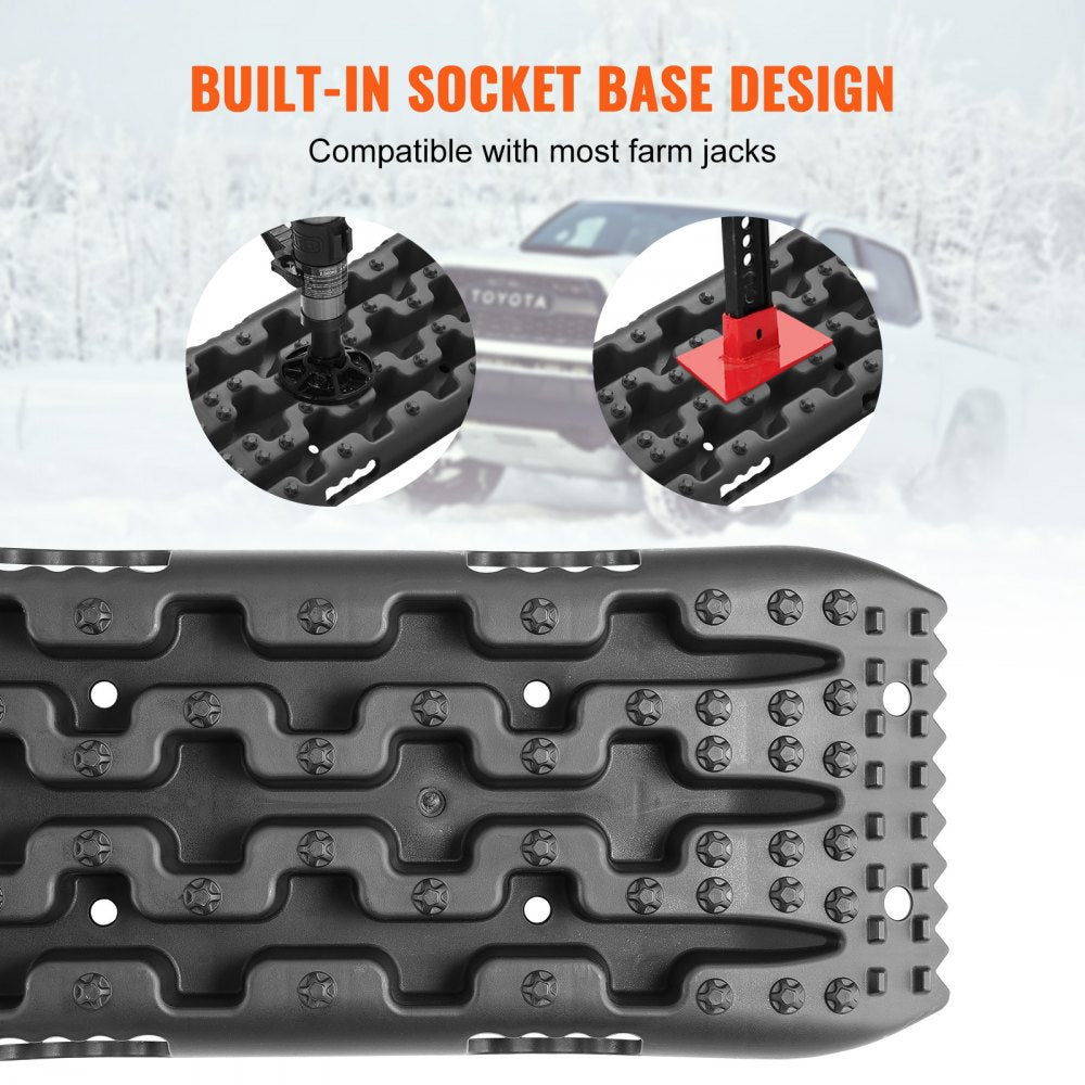 VEVOR 10 TON Traction Boards with PP Material, Recovery Boards for Off-road Vehicles/Cars/Pickups/SUVs/RVs, Pair Tire Traction Mats on Snow, Sand, Mud and Loose Terrain, Storage Bag, Short, Black