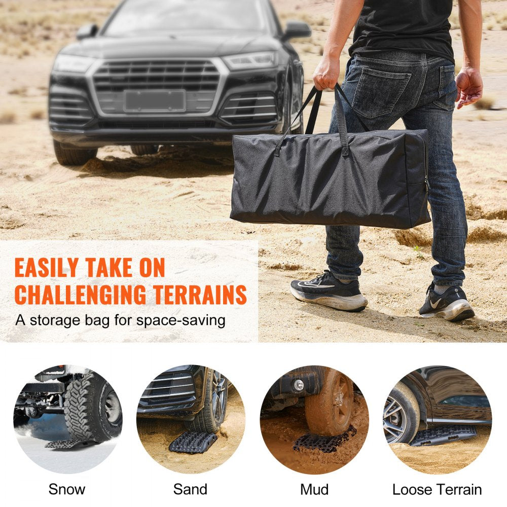 VEVOR 10 TON Traction Boards with PP Material, Recovery Boards for Off-road Vehicles/Cars/Pickups/SUVs/RVs, Pair Tire Traction Mats on Snow, Sand, Mud and Loose Terrain, Storage Bag, Short, Black