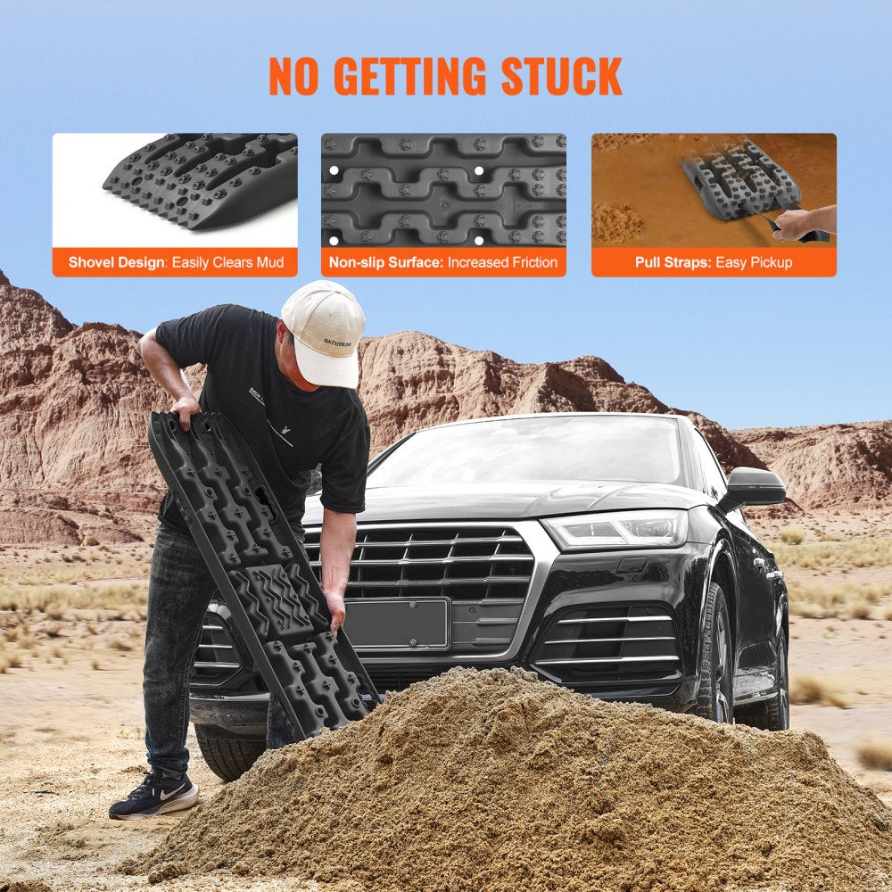 VEVOR 10 TON Traction Boards with PP Material, Recovery Boards for Off-road Vehicles/Cars/Pickups/SUVs/RVs, Pair Tire Traction Mats on Snow, Sand, Mud and Loose Terrain, Storage Bag, Long, Black