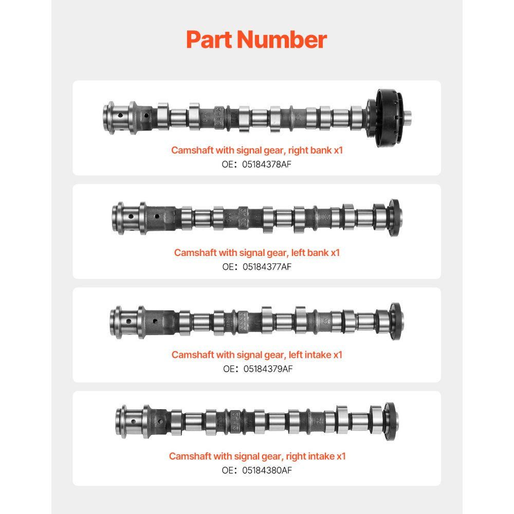 VEVOR 4Pcs Engine Camshaft Set, 05184378AF 05184377AF 05184379AF 05184380A, Fit 2011-2015 Dodge Durango, 2012-2016 Jeep Wrangler, 2014-2016 RAM Promaster 1500/2500/3500, 3.6L