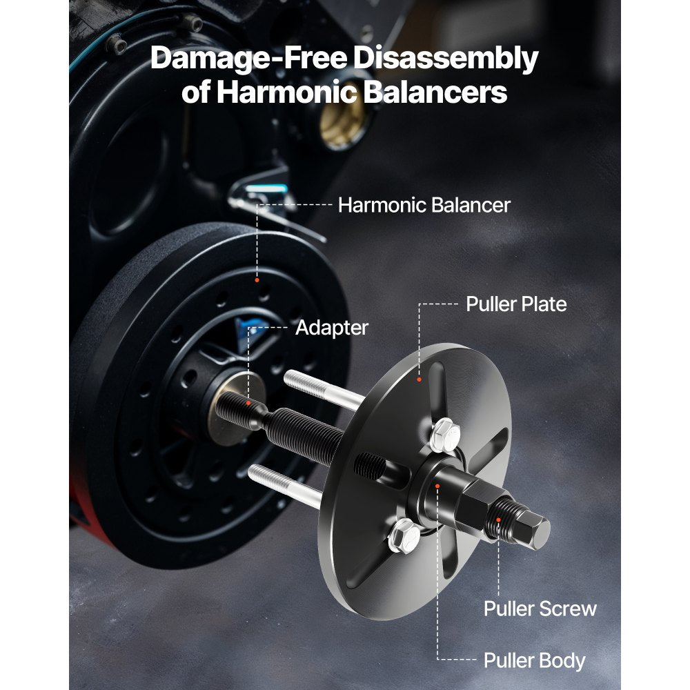 VEVOR Harmonic Balancer Puller Removal & Install Tool Kit, All-Steel Harmonic Balancer Installer Set Tool Kit for Removing and Installing of Balancers, Flywheels, Crankshaft Pulleys, Steering Wheels