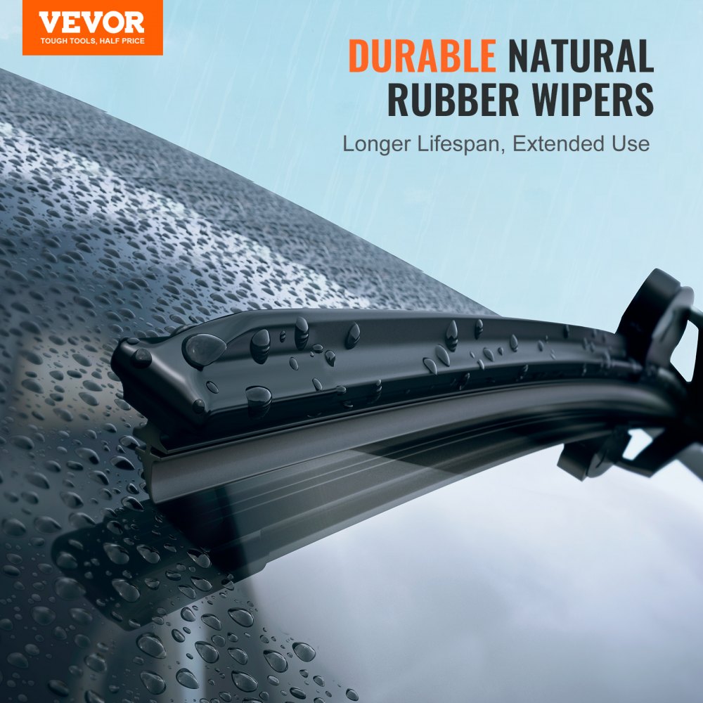 VEVOR 16" Rubber Wiper Blades, 40 cm Universal Replacement Wind Shield Wiper, Low Noise & Better Fit, with 4 Different Clips for most Car, Easy Installation