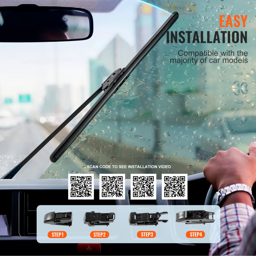 VEVOR 28" Rubber Wiper Blades, 71 cm Universal Replacement Wind Shield Wiper, Low Noise & Better Fit, with 4 Different Clips for most Car, Easy Installation