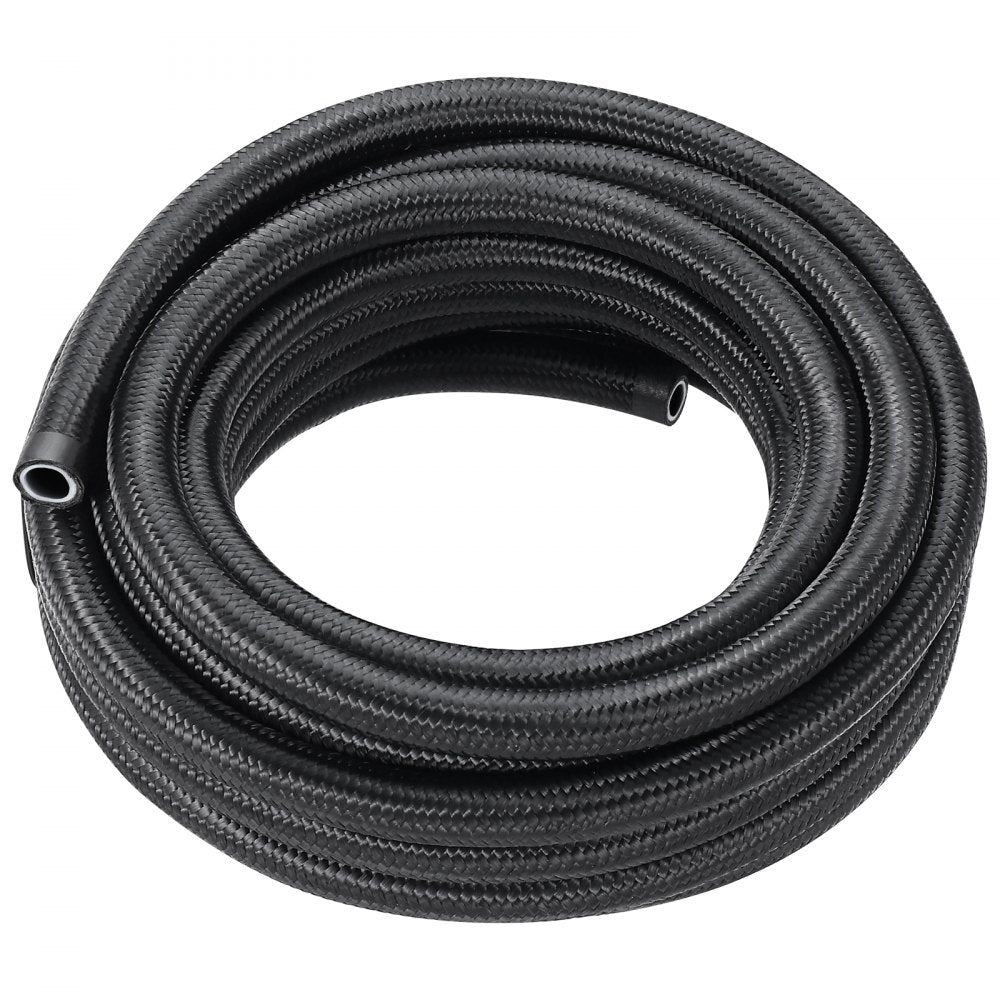 VEVOR 6AN Fuel Line Kit, 25 FT Fuel Hose Kit, 5/16" Nylon Stainless Steel Braided PTFE Fuel Line Kit, E85/Oil/Gas/Diesel Hose End Fitting Kit, with 15 PCS Swivel Fitting Adapter Kit, Black