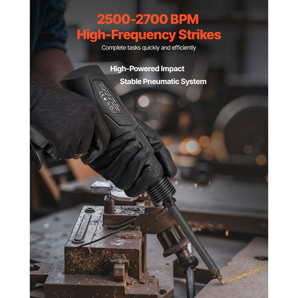 VEVOR Air Hammer, 2500-2700BPM Pneumatic Hammer with 2.76-inch Stroke & 4PCS 6.7" Long Barrel Chisels, Pistol-Grip Compact Air Chisel Pneumatic Shovel Tool for Cutting Scraping Demolishing