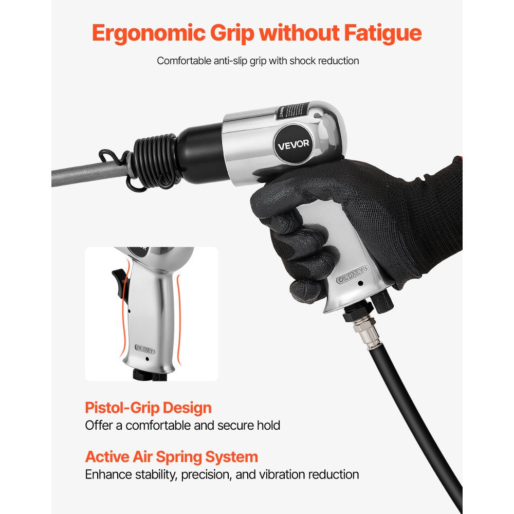 VEVOR Air Hammer, 4500BPM Pneumatic Hammer with 1.57-inch Stroke & 4PCS Chisels Round Shank, Lightweight & Compact Air Chisel Pneumatic Shovel Tool for Cutting Punching Scraping