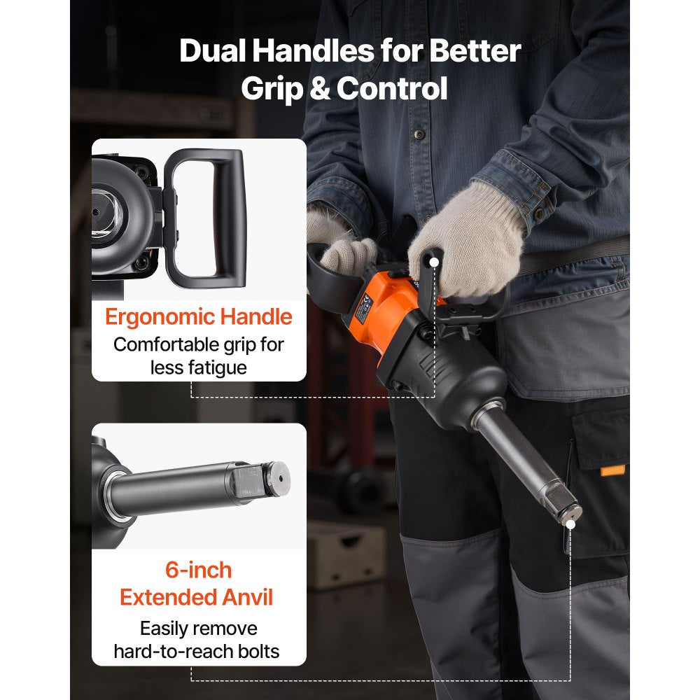 VEVOR 1 Inch Air Impact Wrench, Up to 1800 ft-lbs Nut-Busting Torque, 18.7 lbs Lightweight Pneumatic Impact Gun with 6" Extended Anvil for Heavy Duty Repairs and Maintenance