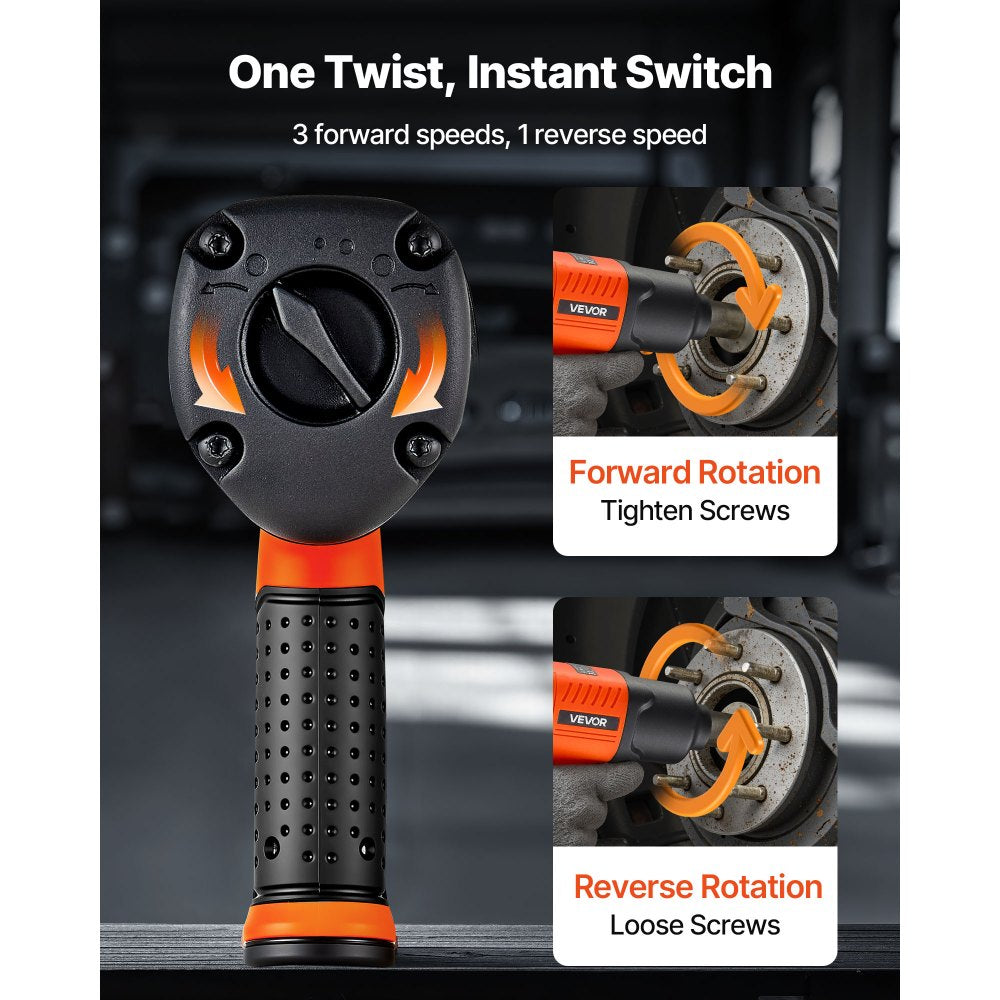 VEVOR Air Impact Wrench, 1/2" Drive Pneumatic Impact Wrench Up to 1100 ft-lbs Reverse Torque, 7500RPM 4-Speed Adjustable & Lightweight Pneumatic Gun for Auto Repairs and Maintenance