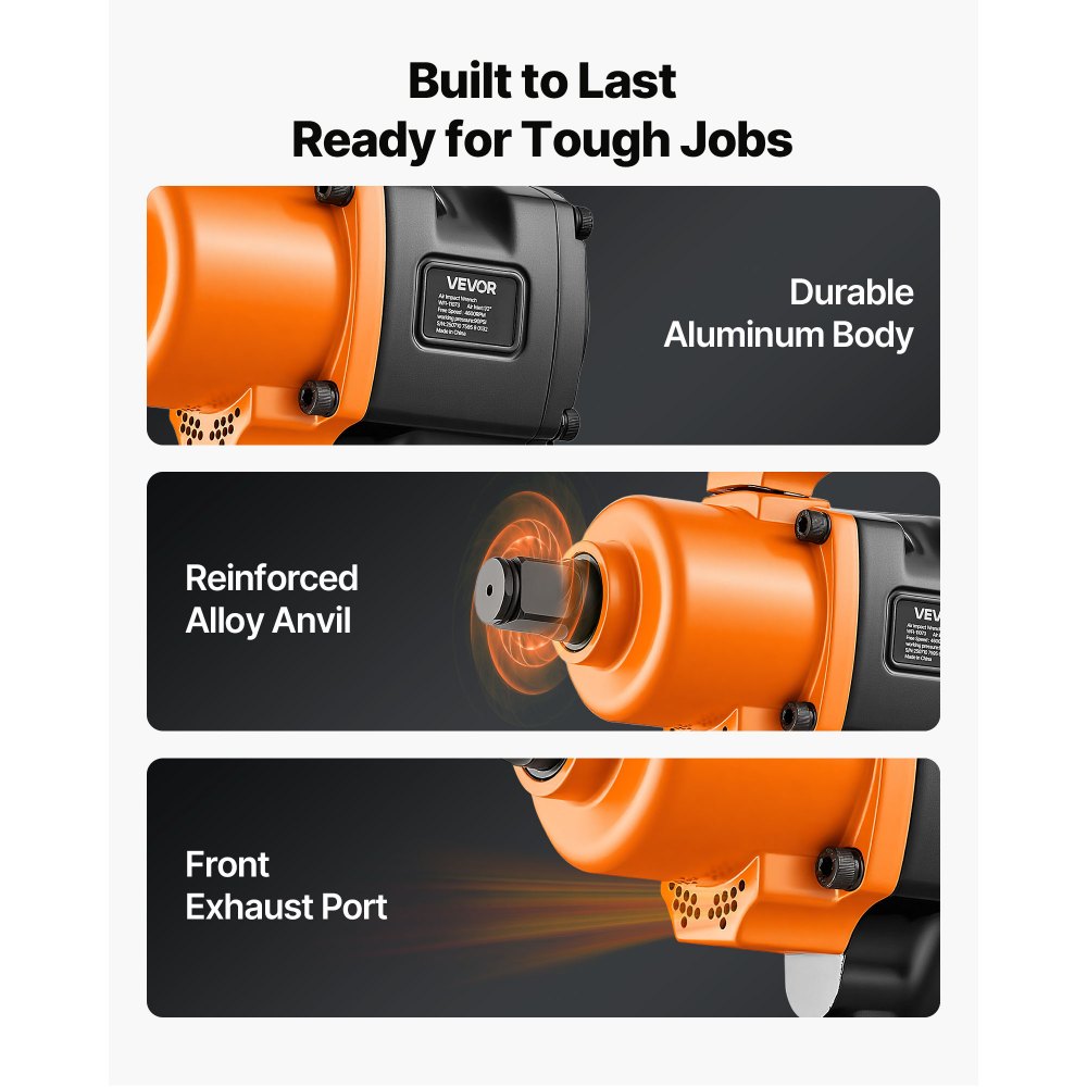 VEVOR 1 Inch Air Impact Wrench, Up to 1200 ft-lbs Nut-Busting Torque, 16.4 lbs Lightweight Pneumatic Impact Gun with Double Handles for Heavy Duty Repairs and Maintenance