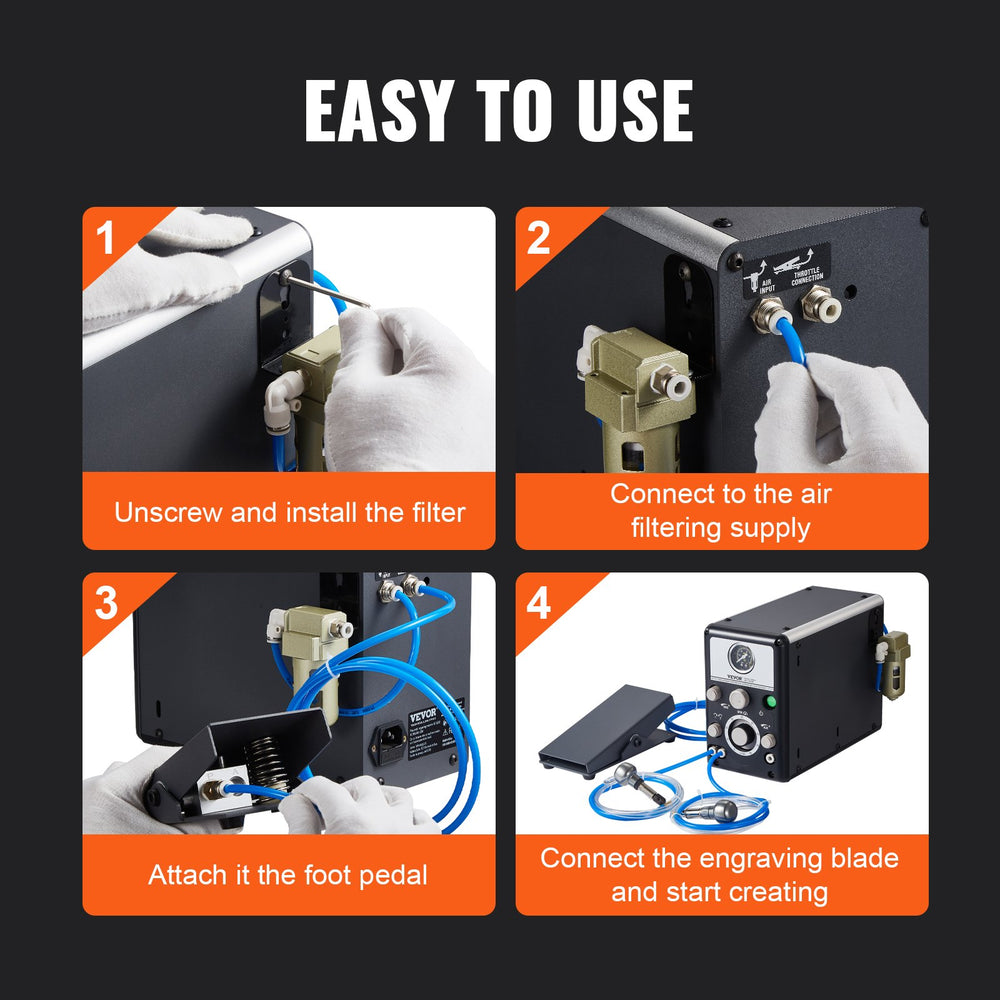 Quick setup steps for the pneumatic engraver system
