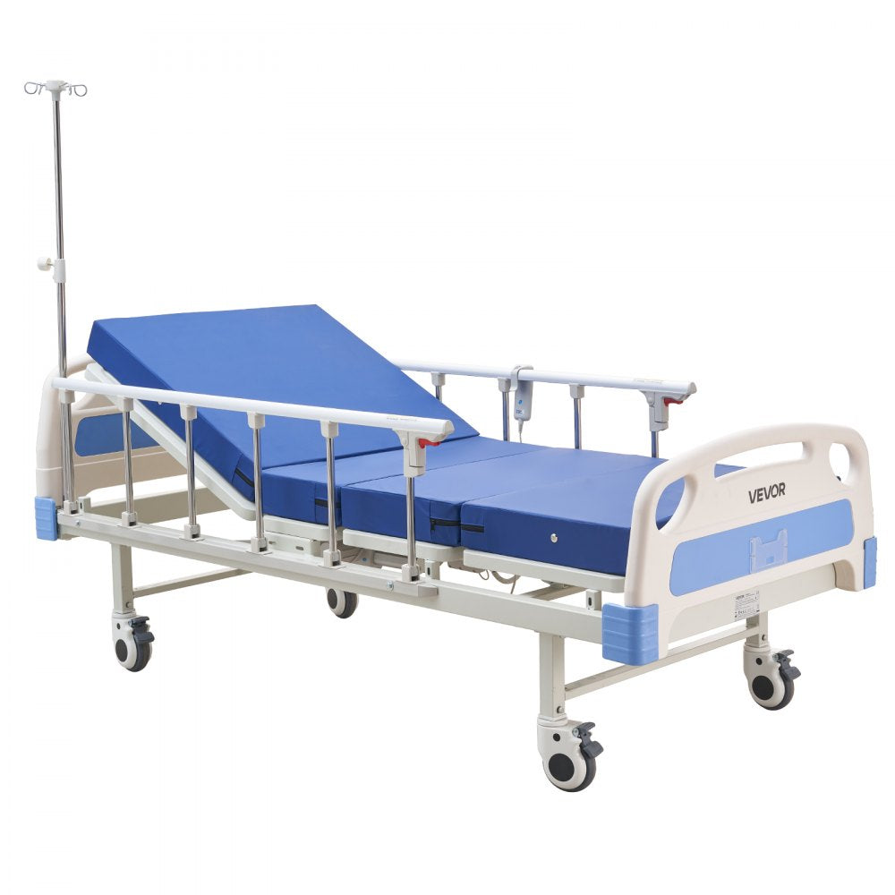 VEVOR Premium 2 Function Full Electric Hospital Bed, ICU Electric Medical Bed with Backrest & Legrest Adjustment, 5" Locking Casters, High-Density Foam Mattress for Home Hospital, 550LBS Loading
