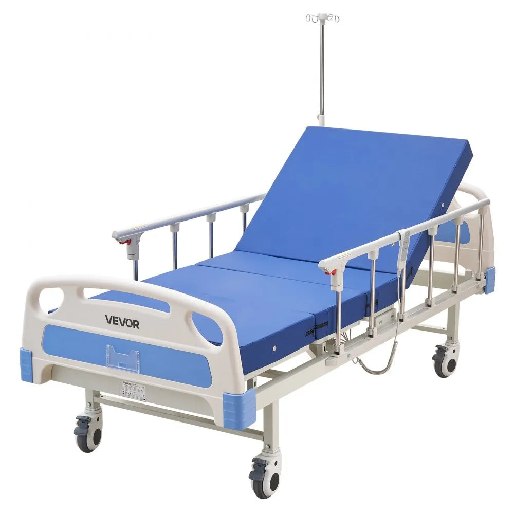 VEVOR Premium 2 Function Full Electric Hospital Bed, ICU Electric Medical Bed with Backrest & Legrest Adjustment, 5" Locking Casters, High-Density Foam Mattress for Home Hospital, 550LBS Loading