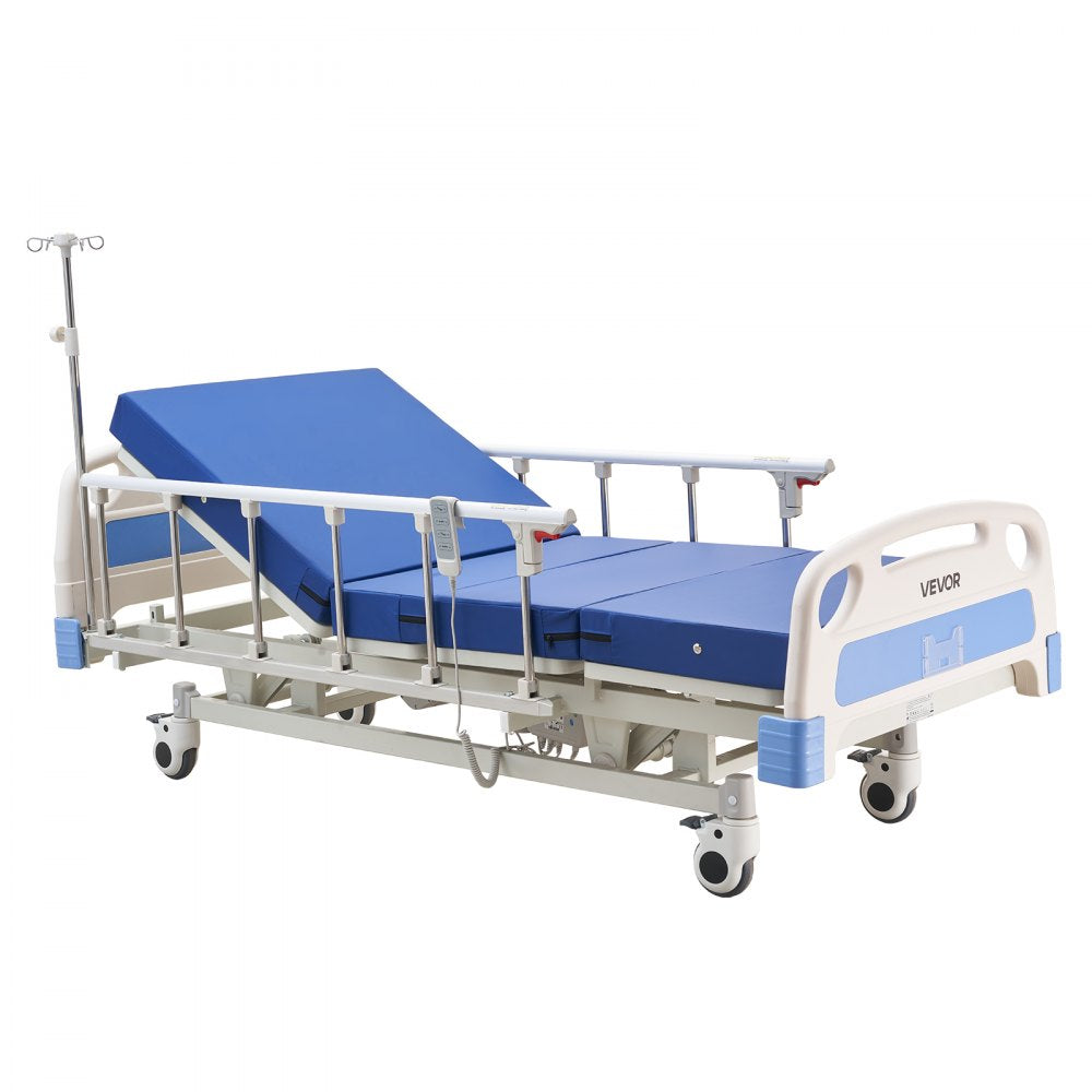 VEVOR Premium 3 Function Full Electric Hospital Bed, ICU Electric Medical Bed with Backrest, Legrest & Height Adjustment, 5" Locking Casters, High-Density Mattress for Home Hospital, 550LBS Loading