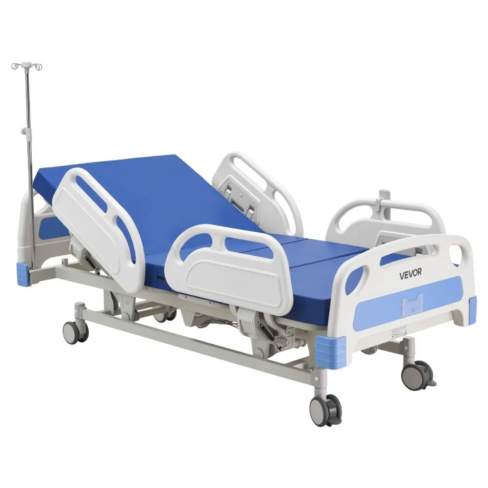VEVOR Premium 5 Function Full Electric Hospital Bed, ICU Electric Medical Bed with Trendelenburg & Reverse Trendelenburg, 5" Locking Casters & High-Density Mattress for Home Hospital, 550LBS Loading