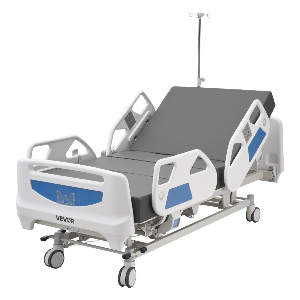 VEVOR Premium 5 Function Full Electric Hospital Bed, ICU Medical Bed with Cardiac Chair, CPR, Trendelenburg & Reverse Trendelenburg, Central Locking System with 5" Casters for Home Hospital, 550LBS