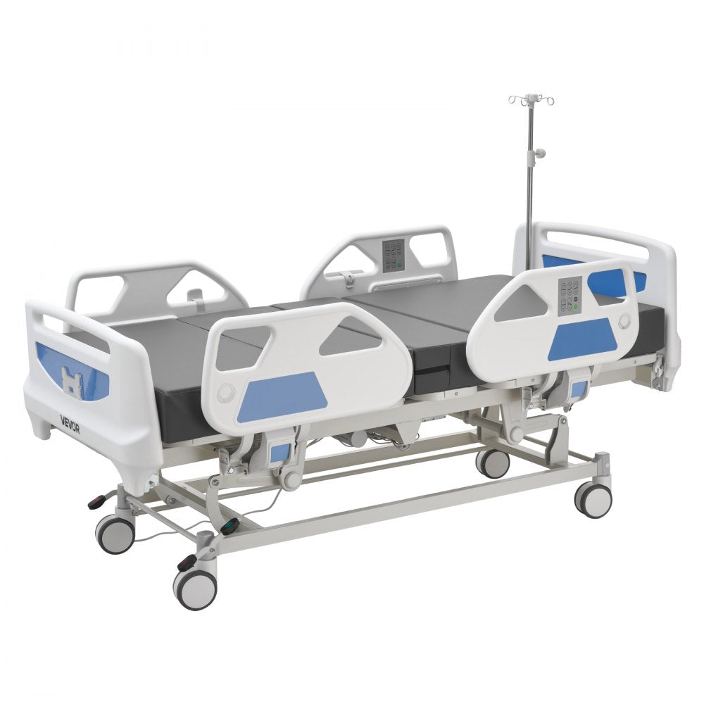 VEVOR Premium 5 Function Full Electric Hospital Bed, ICU Medical Bed with Cardiac Chair, CPR, Trendelenburg & Reverse Trendelenburg, Central Locking System with 5" Casters for Home Hospital, 550LBS