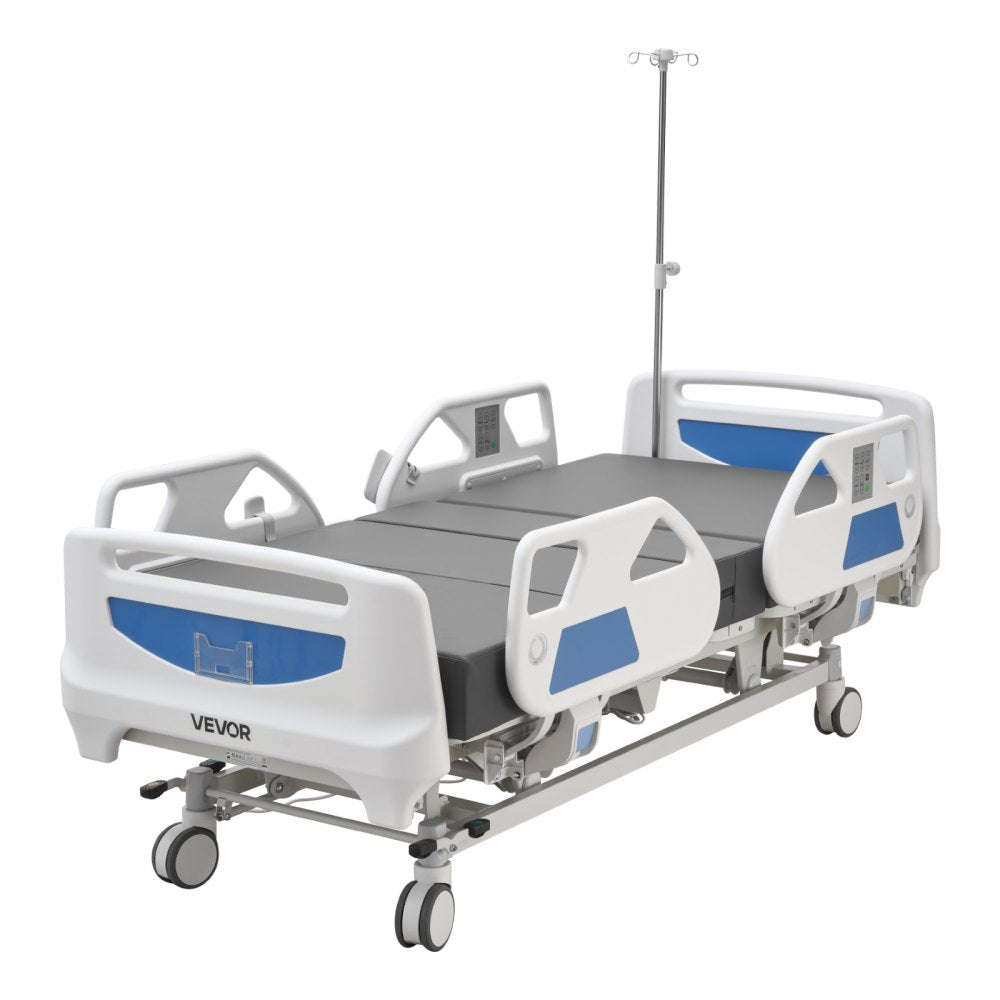 VEVOR Premium 5 Function Full Electric Hospital Bed, ICU Medical Bed with Cardiac Chair, CPR, Trendelenburg & Reverse Trendelenburg, Central Locking System with 5" Casters for Home Hospital, 550LBS