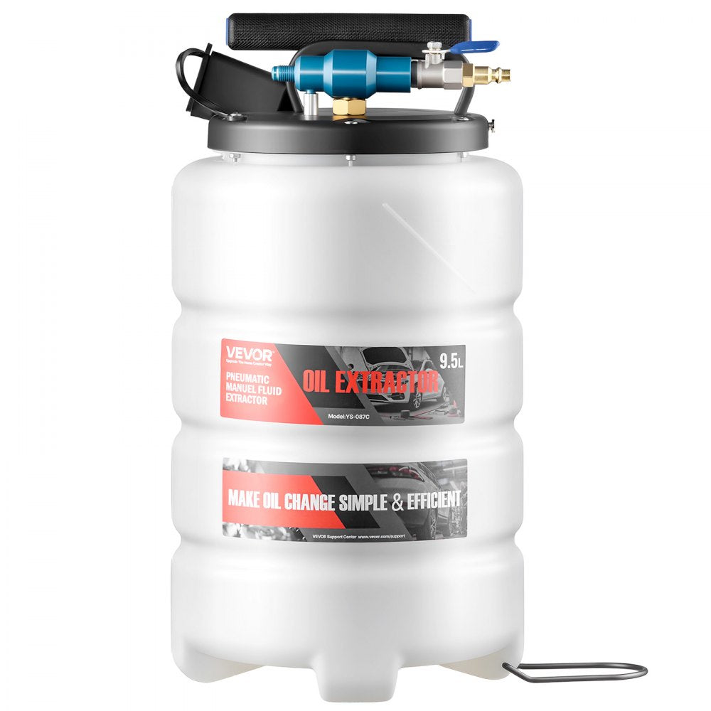 VEVOR Fluid Extractor, 9.5 L Capacity, Pneumatic/Manual Vacuum Oil Extractor Pump with 59 in Long Horse & Three 47 in Extension Tubes, Oil Change Pump with PE Tank for Cars, Lawn Mowers, Boats
