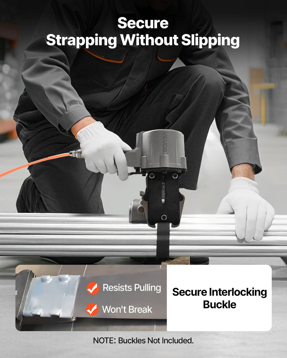 Secure strapping without slipping (buckles not included)