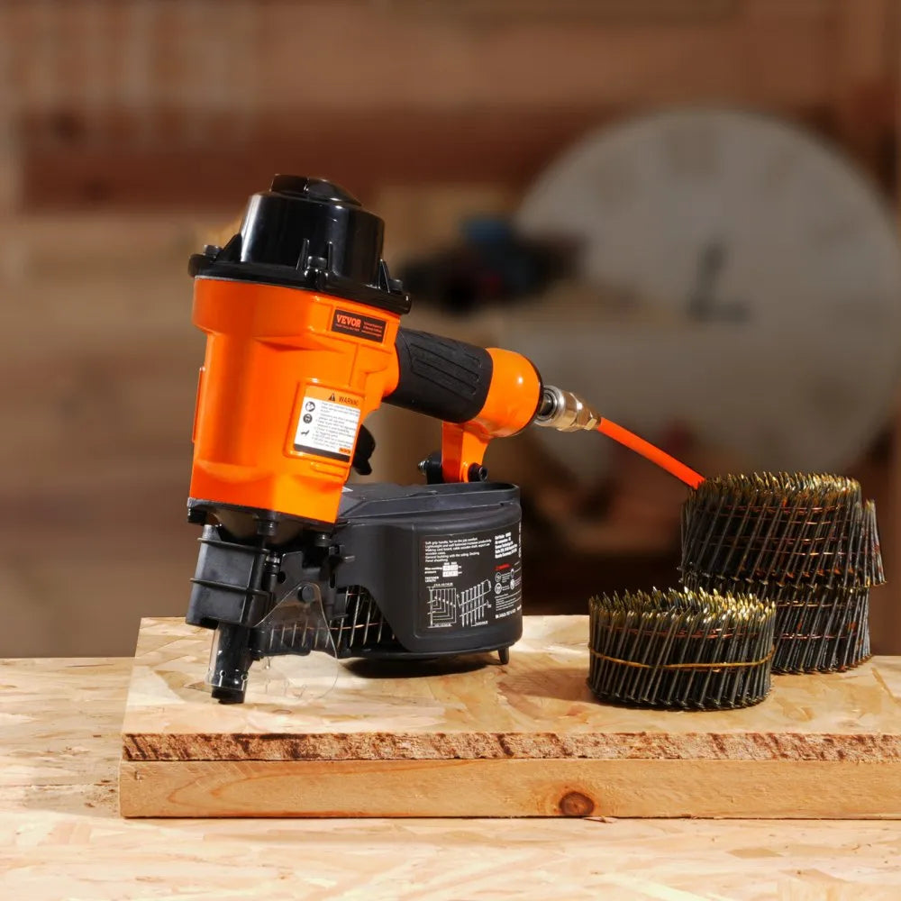 VEVOR Coil Siding Nailer MCN55, 1 inch to 2-1/4 inch 15 Degree Pneumatic Siding Nail Gun, 70-120PSI Air Coil Nailer for Siding, Pallet Sheathing, Fencing, Decking