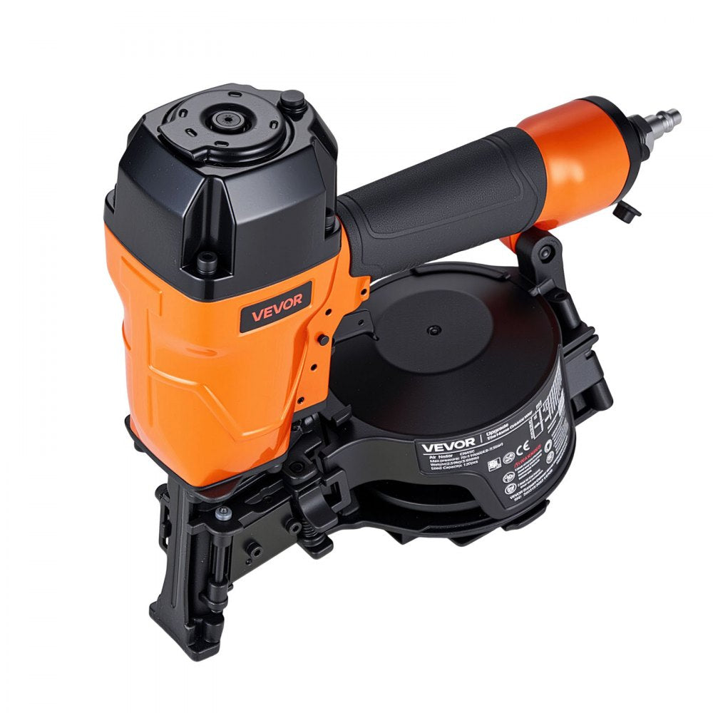 VEVOR Air Roofing Nailer CN45C, 3/4" to 1-3/4" 15 Degree Roofing Nail Gun with Two Firing Modes & Tool-Free Depth Adjustment, 70-110 PSI Pneumatic Coil Nailer for Asphalt Shingles, Roof Sheathing