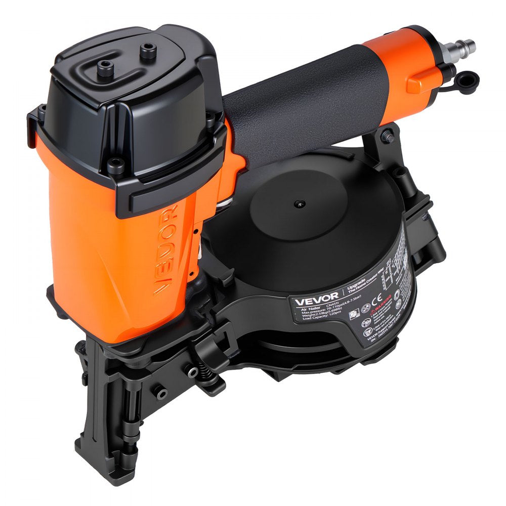 VEVOR Professional Roofing Nailer CN45N, 3/4" to 1-3/4" 15 Degree Air Roofing Nail Gun, 4–5 Nails/S Ultra-Fast Nailing, 70-110 PSI Pneumatic Coil Nailer for Asphalt Shingles, Roof Sheathing
