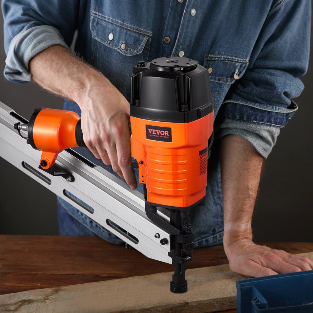 VEVOR Framing Nailer, 80-120PSI Air Nail Gun, 2" to 3-1/2" 21 Degree Full Round Head Pneumatic Framing Nailer with Tool-Less Depth Adjustment & Dual Trigger Modes, Ideal for Framing Decking Flooring